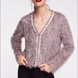 Zara purple metallic fringe blazer jacket